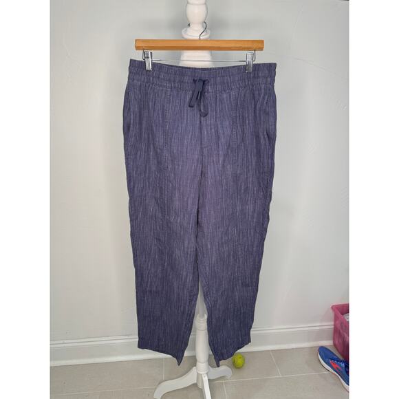 Athleta Cabo Linen Textured Yaper leg Pants Blue Women's Size M Flowy - Picture 1 of 8